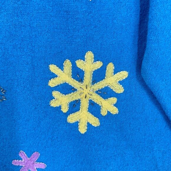 Quacker Factory Sweater Women 3X Wool Zip Up Snowflakes Blue Round Neck Beaded - Picture 9 of 14
